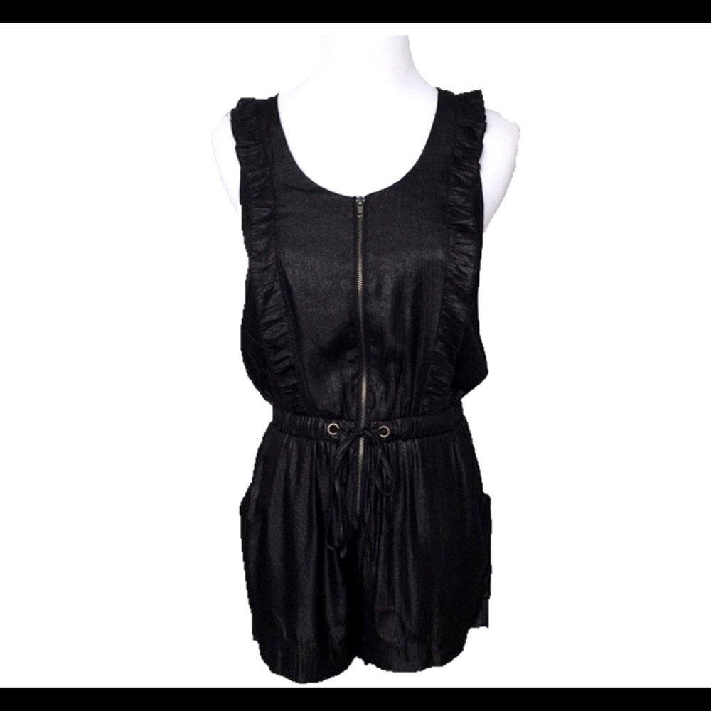 Sparkle & Fade Black Metallic Ruffled Romper